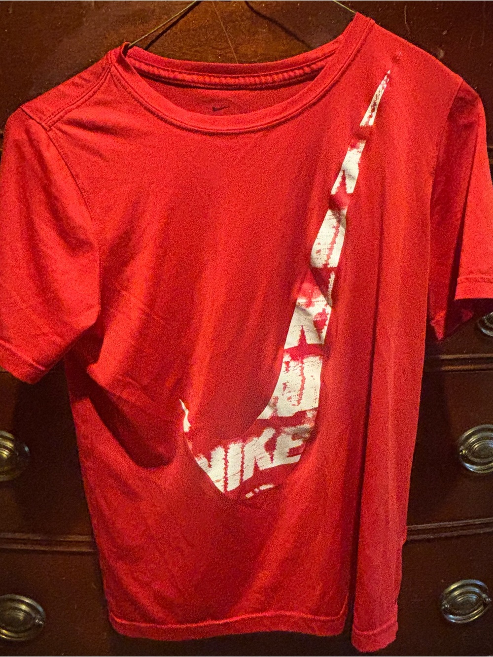 Nike Red Short Sleeve Tee with White Swoosh Graphic